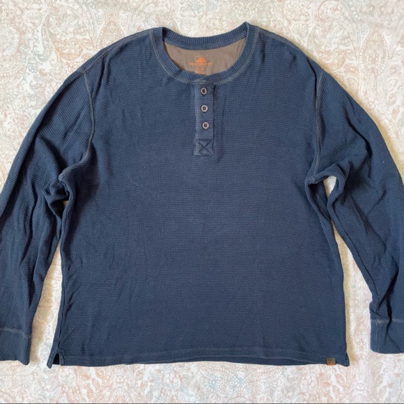 Northwest Territory Waffle Knit Henley Shirt Cotton Thermal Blue XL